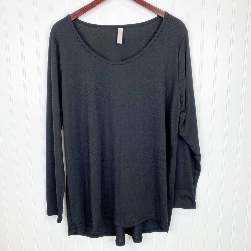 LuLaRoe Lynnae Top 3XL Long Sleeve Shirt Solid Black
